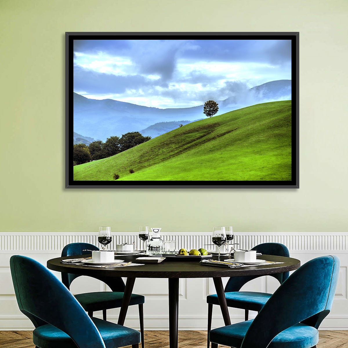 Talish Hillside with Lone Tree Wall Art in a room, landscape