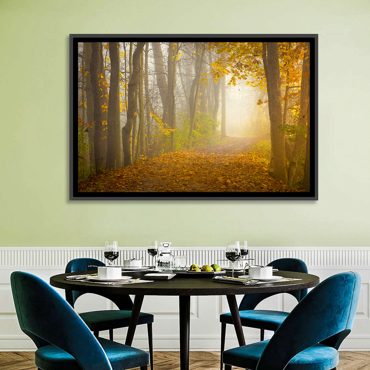 Cuyahoga Valley Autumn Path Wall Art in a room, landscape