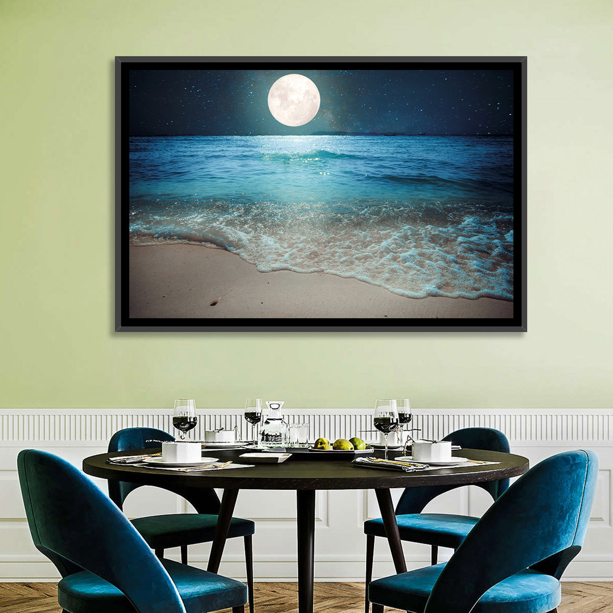 Full Moon Over Beach Wall Art