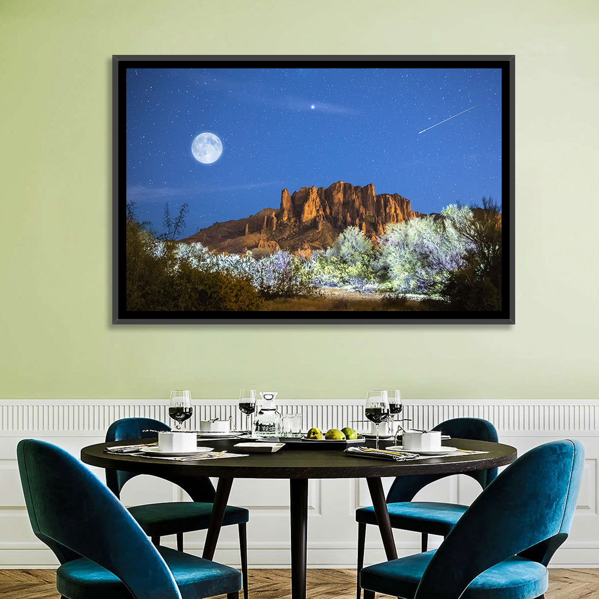 Moonlit Superstition Mountains Arizona Wall Art in a room, landscape