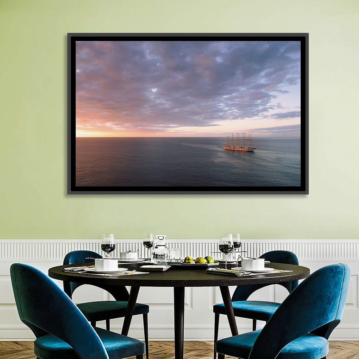 Sunlit Tall Ship at Sea Wall Art