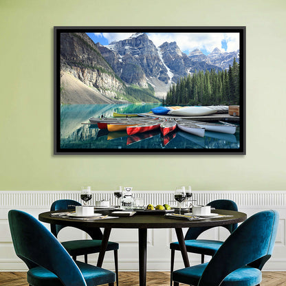 Moraine Lake Canoes at Lake Louise Wall Art