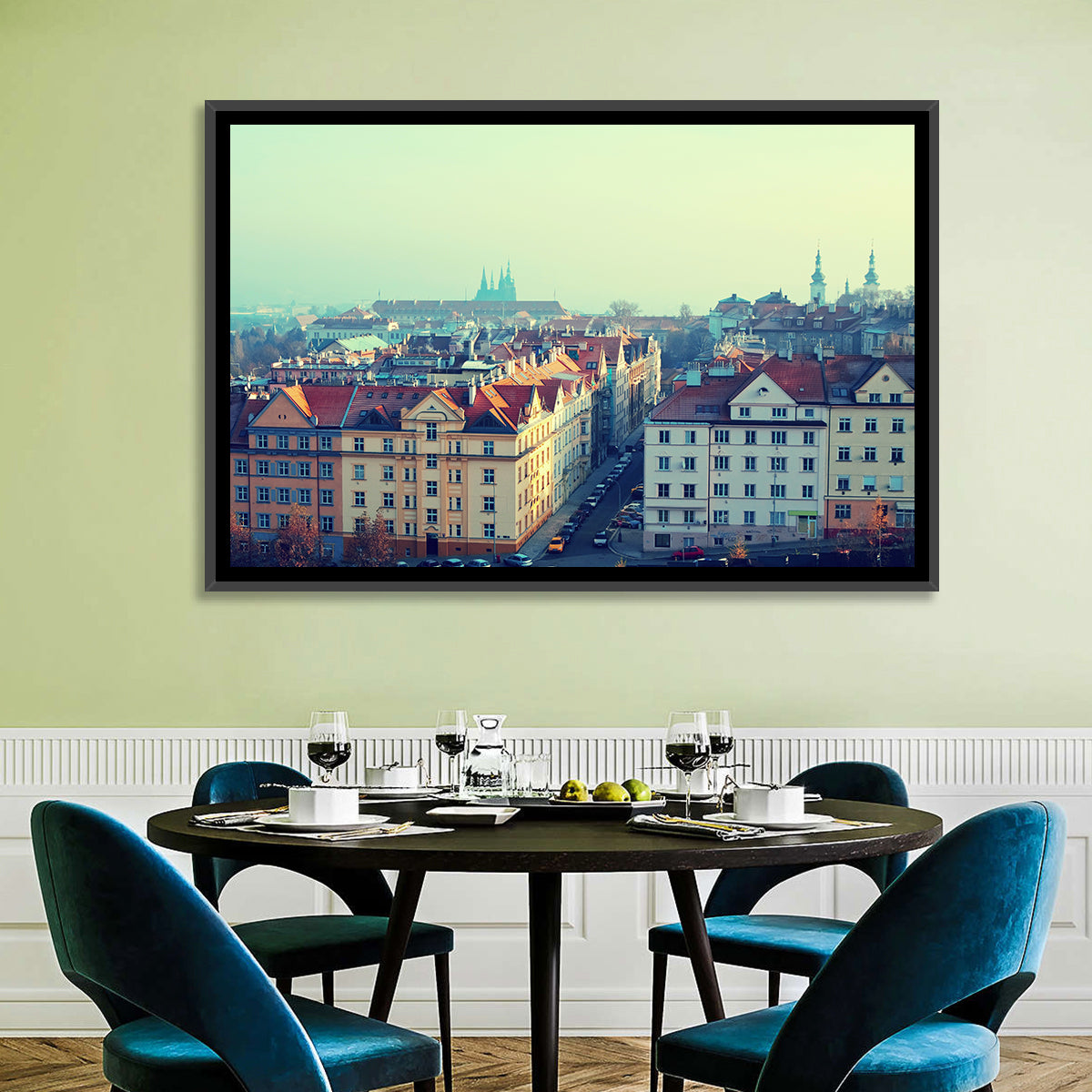 Prague Rooftops with St. Vitus Cathedral Wall Art in a room, landscape