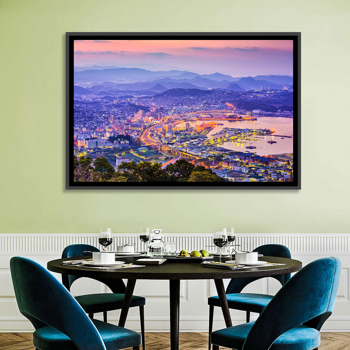 Sasebo Downtown Twilight Harbor Wall Art