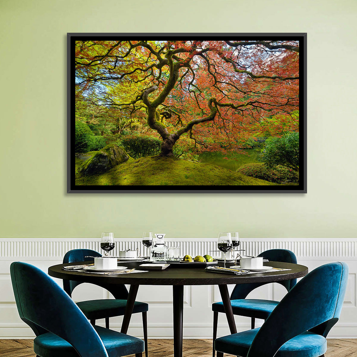 Gnarled Japanese Maple by Garden Pond Wall Art in a room, landscape