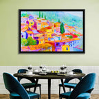 Mediterranean Hillside Watercolor Village Wall Art