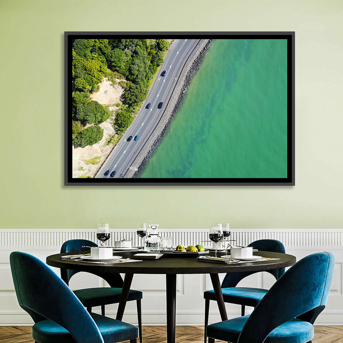 Auckland Coastal Highway Aerial View Wall Art in a room, landscape