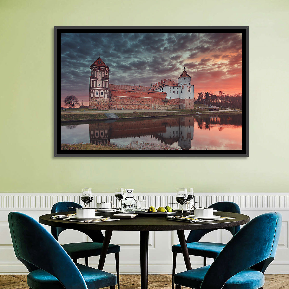 Mir Castle at Dusk Wall Art in a room, landscape