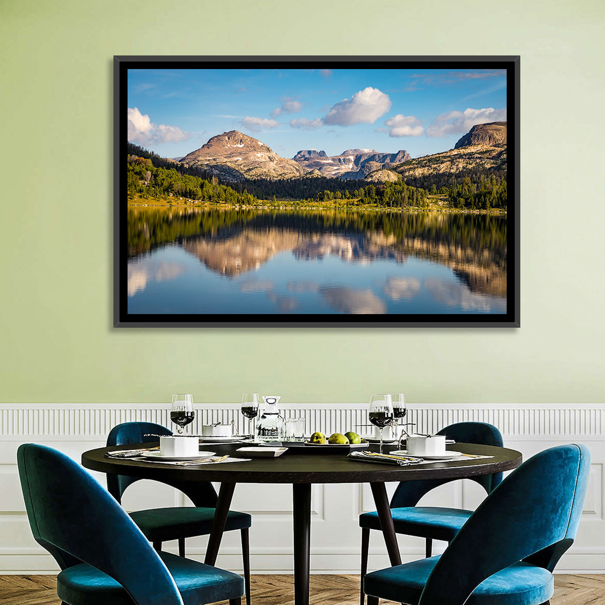 Island Lake Reflection, Montana Wall Art in a room, landscape