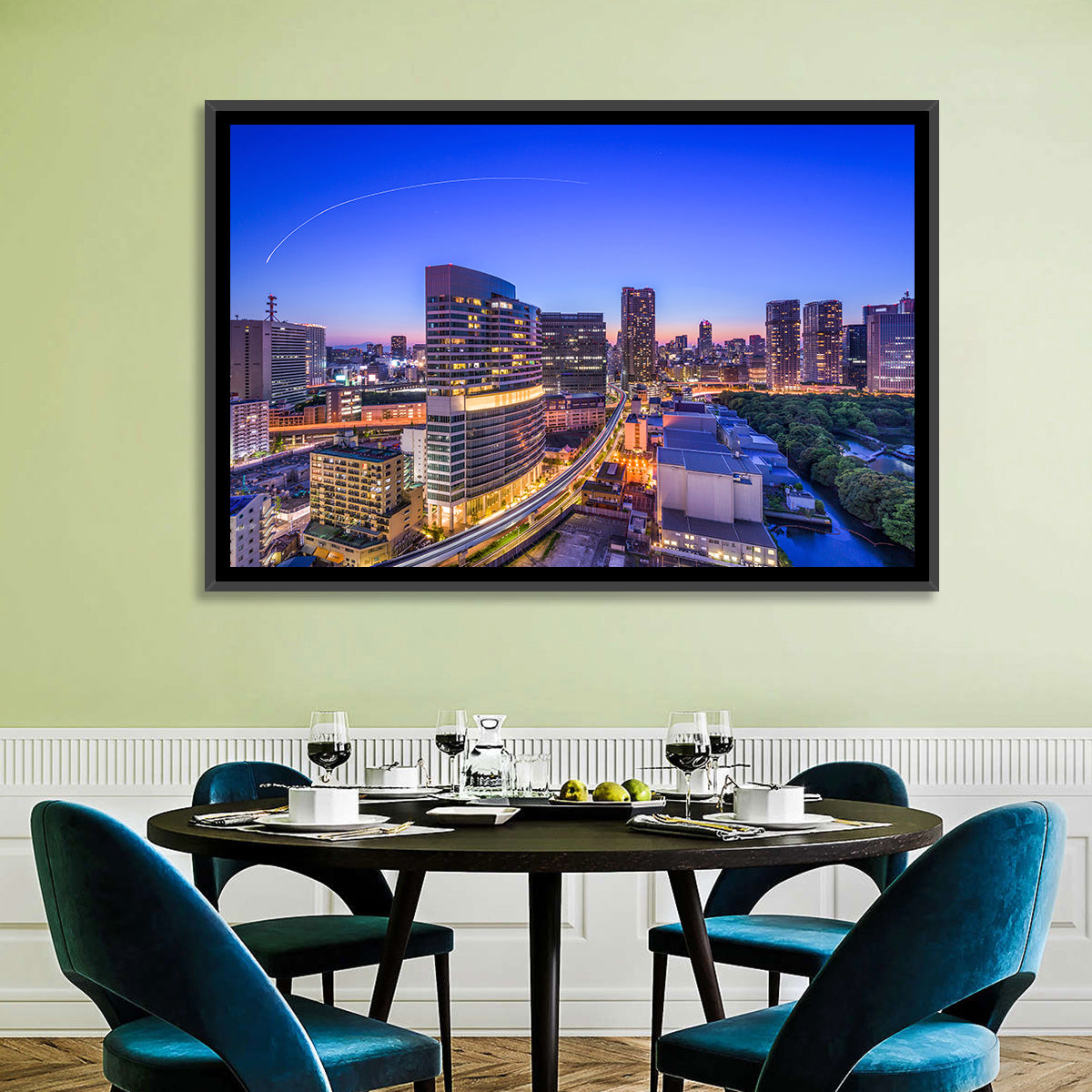 Tokyo Monorail Light Trails at Twilight Wall Art in a room, landscape