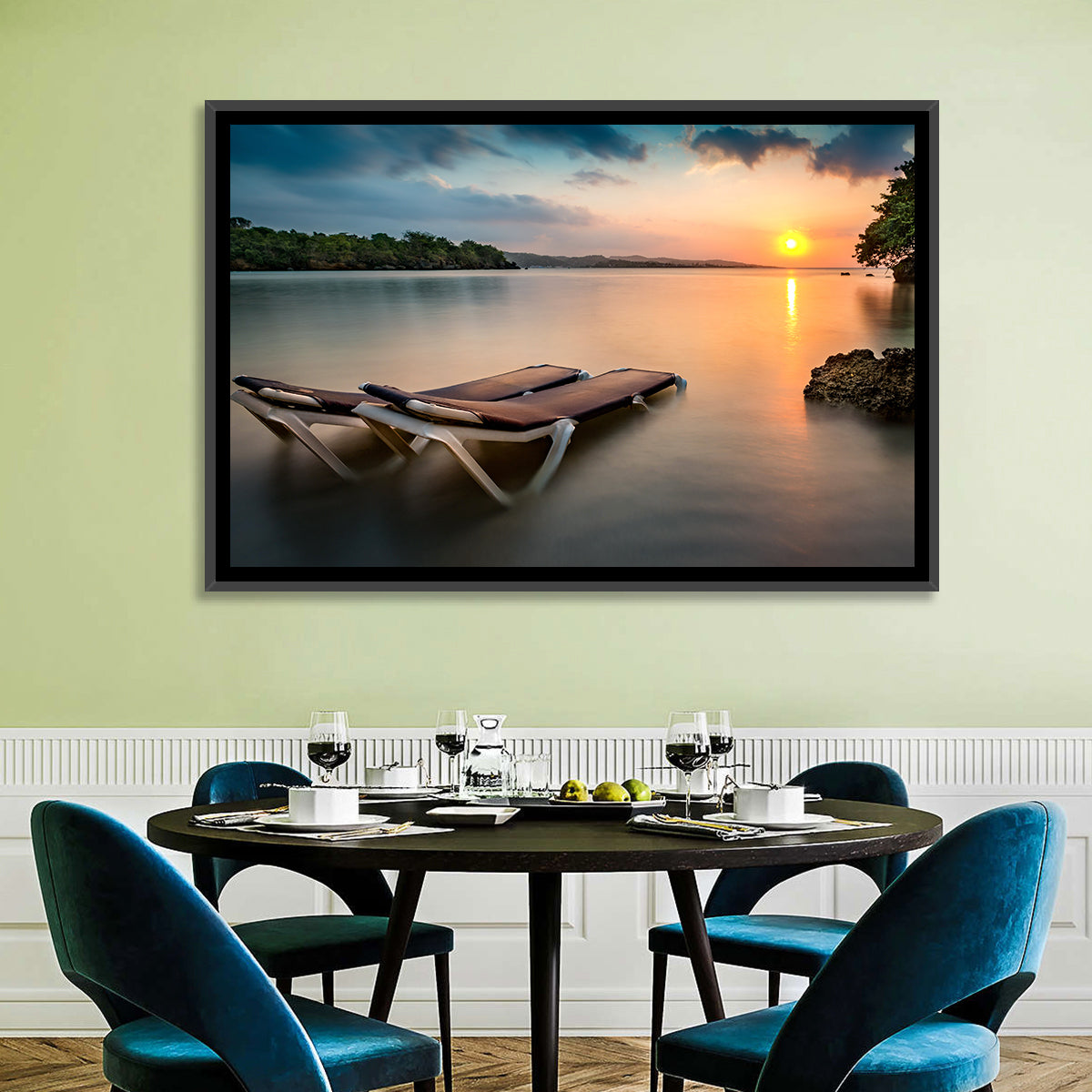 Sunset Over Coastal Lounge Chairs Wall Art