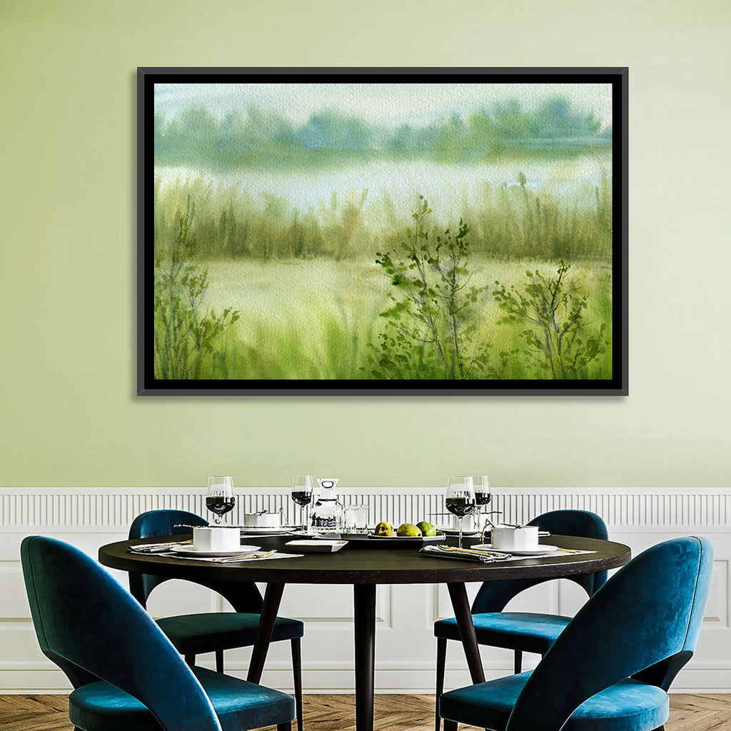 Misty River Meadow Watercolor Wall Art