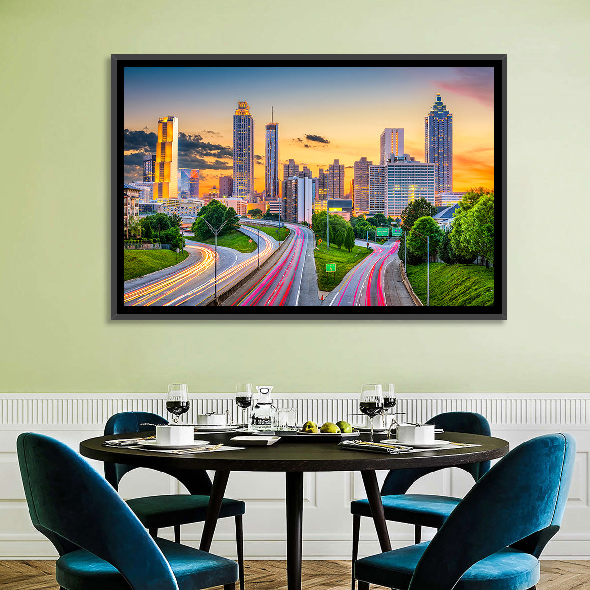 Atlanta Skyline at Dusk Wall Art in a room, landscape