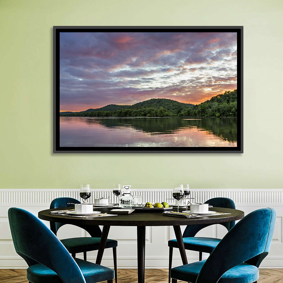 Ohio River Paden City at Dusk Wall Art in a room, landscape