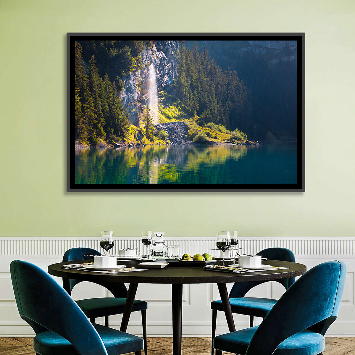 Lake Oeschinen Waterfall Reflection Wall Art