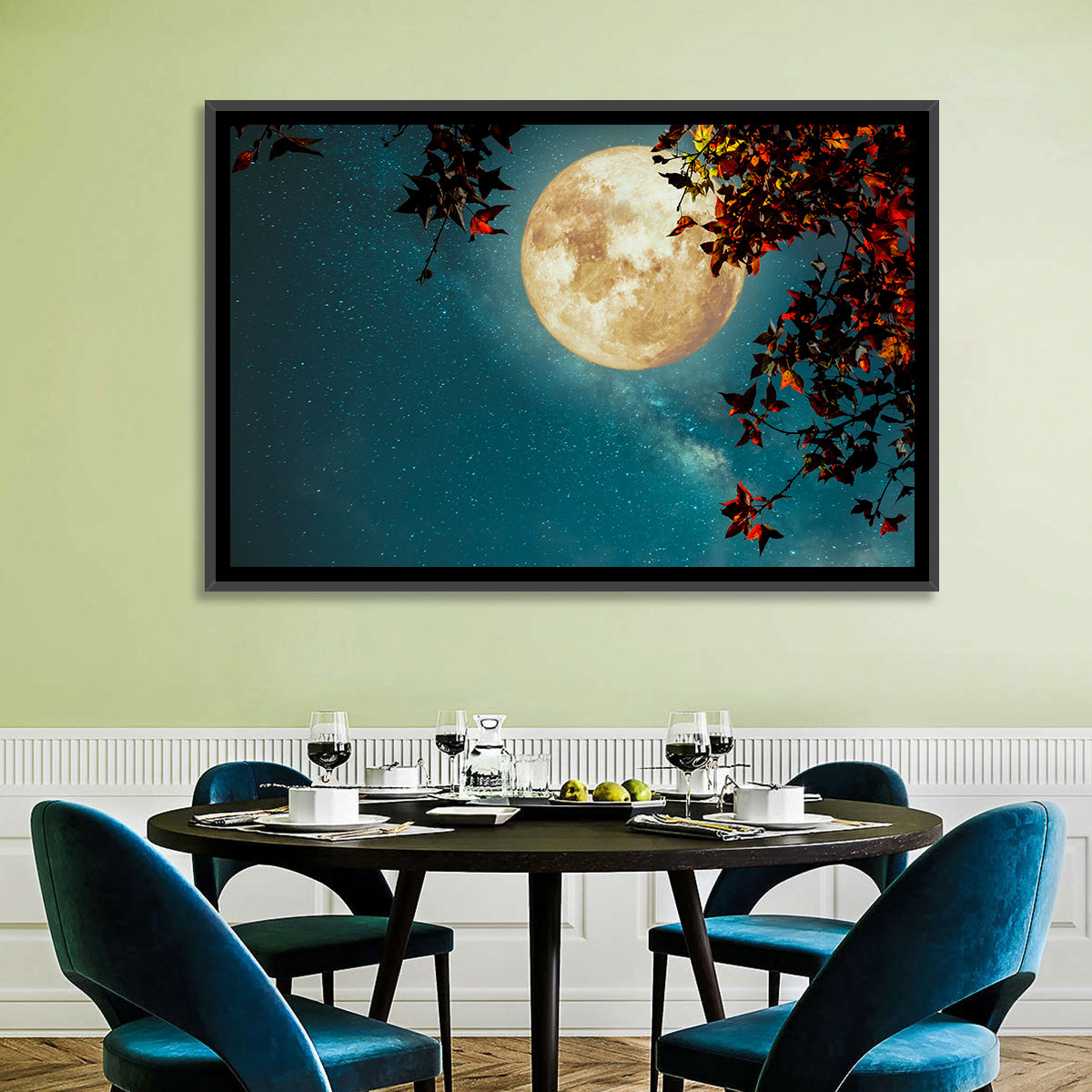 Autumn Moon with Milky Way Wall Art in a room, landscape