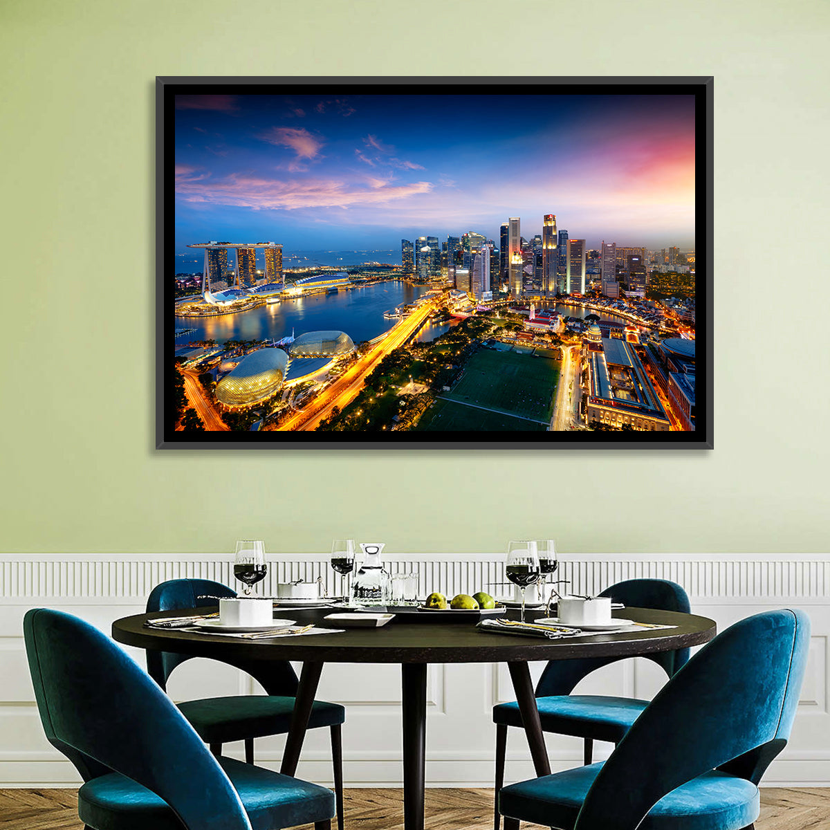 Marina Bay Twilight Singapore Wall Art in a room, landscape