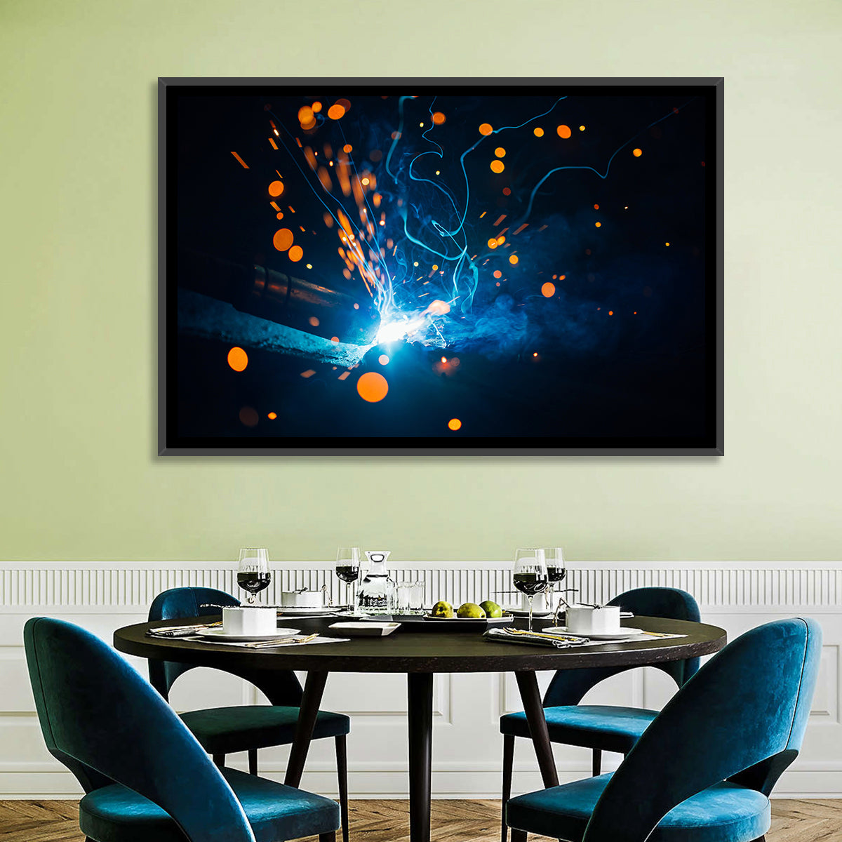 Bright Blue Welding Sparks Wall Art