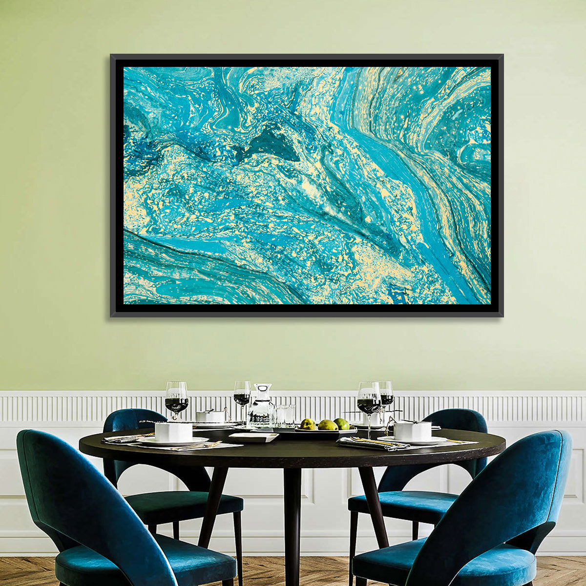 Teal Marble Swirls Abstract Wall Art