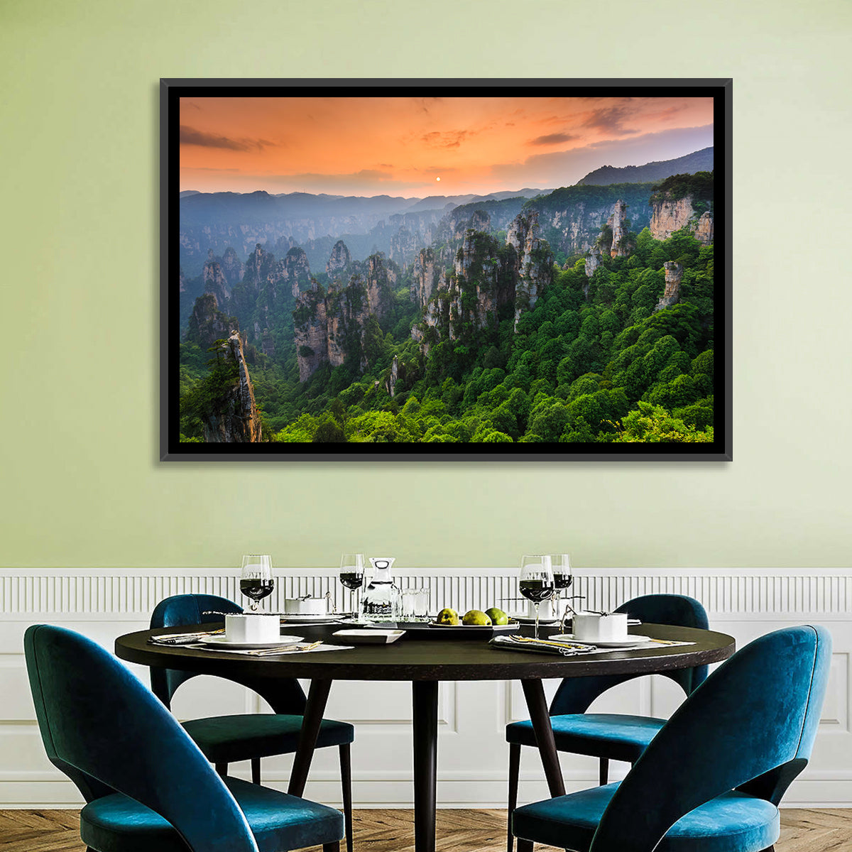 Zhangjiajie Forest at Sunset Wall Art in a room, landscape