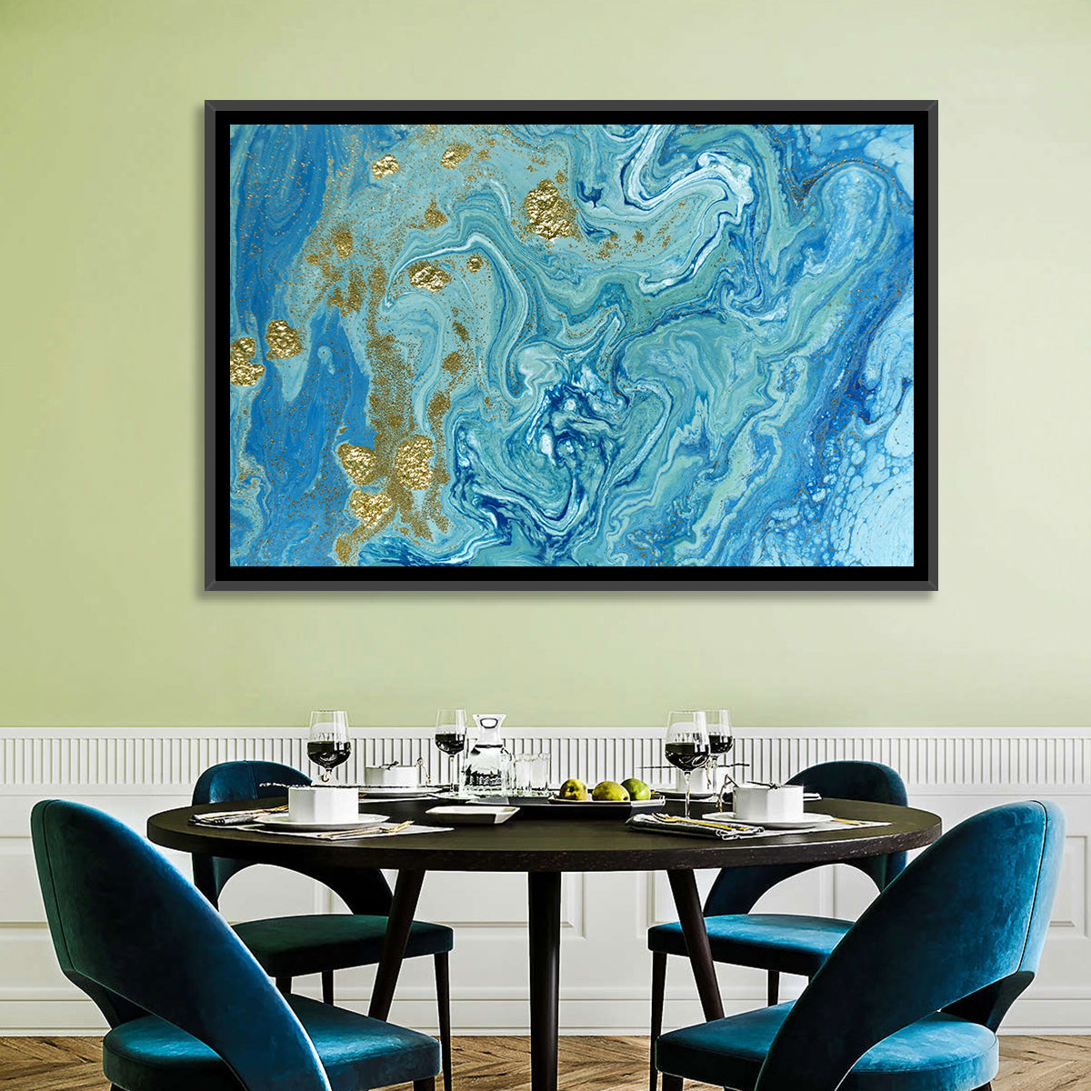 Blue Marble Streams Wall Art in a room, landscape