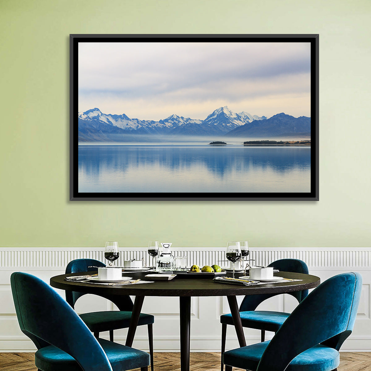 Mount Cook Reflection at Lake Pukaki Wall Art in a room, landscape
