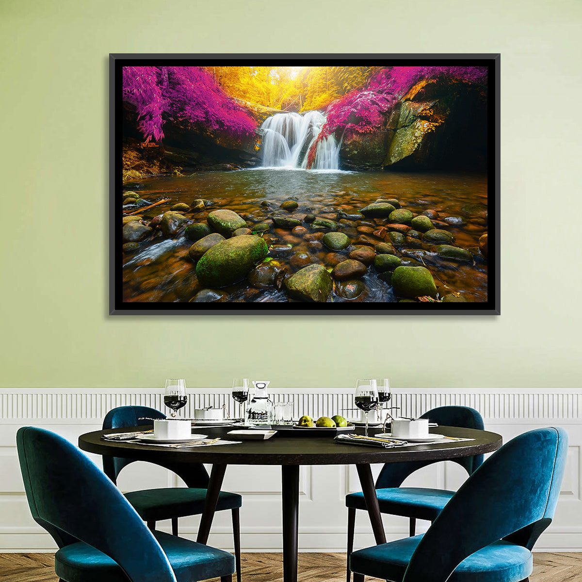 Phu Soi Dao Waterfall at Dusk Wall Art in a room, landscape