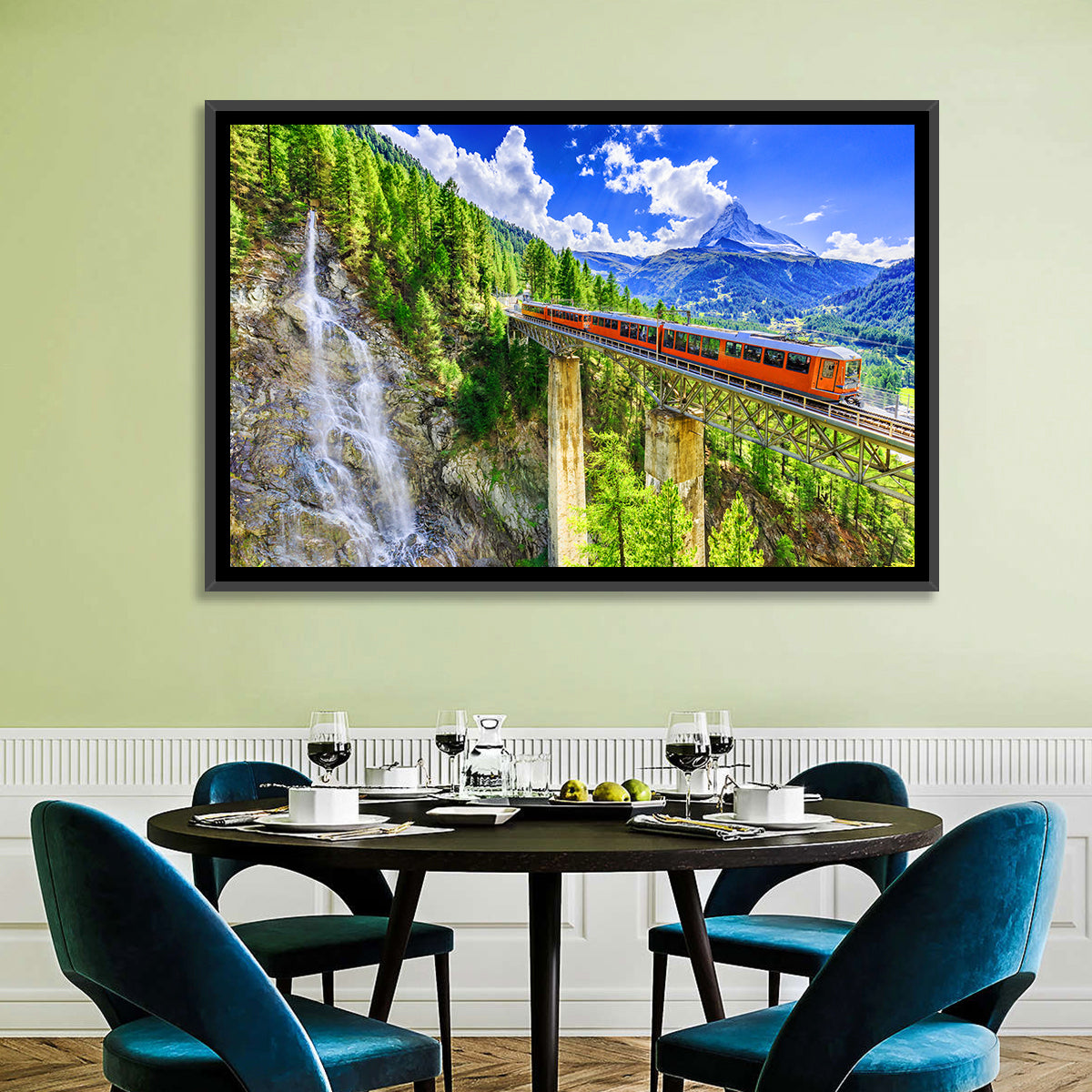 Gornergrat Tourist Train Wall Art in a room, landscape