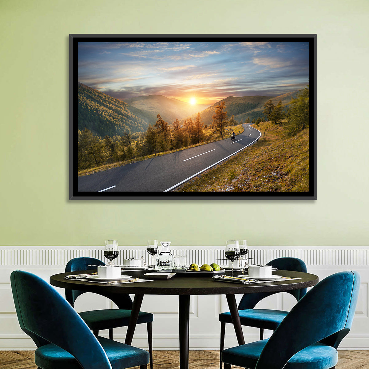 Alpine Highway at Golden Hour Wall Art in a room, landscape