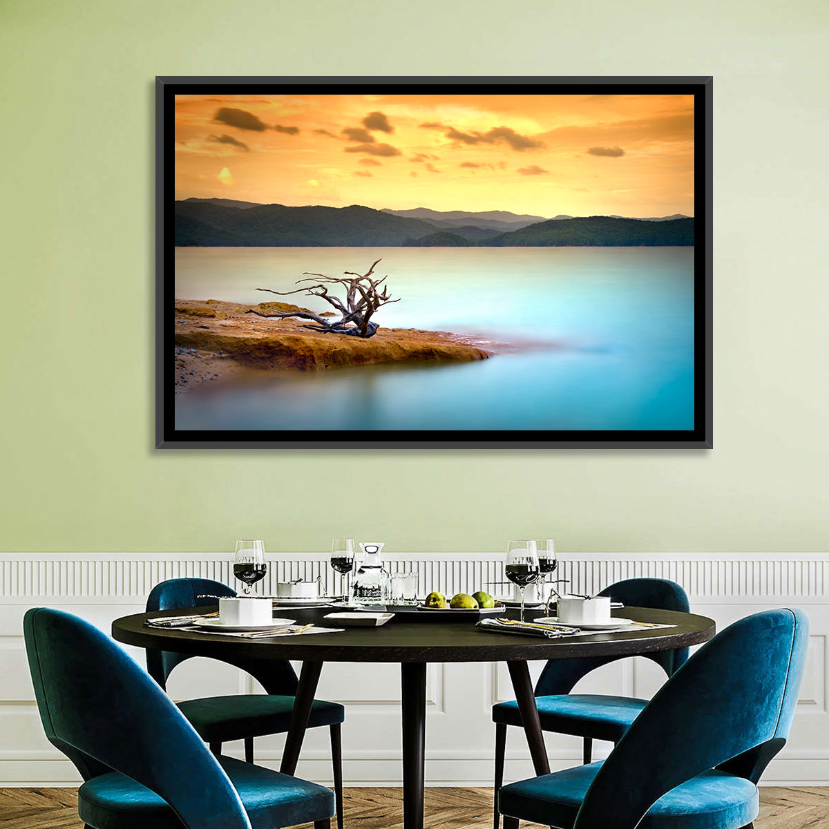 Gnarled Driftwood at Turquoise Lake Wall Art