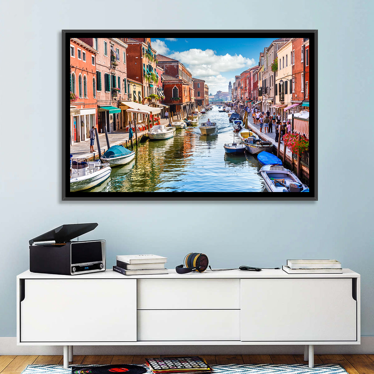 Sunlit Burano Canal, Venice Wall Art in a room, landscape
