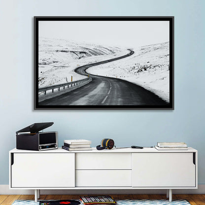 Winding Snow Road with Yellow Markers Wall Art