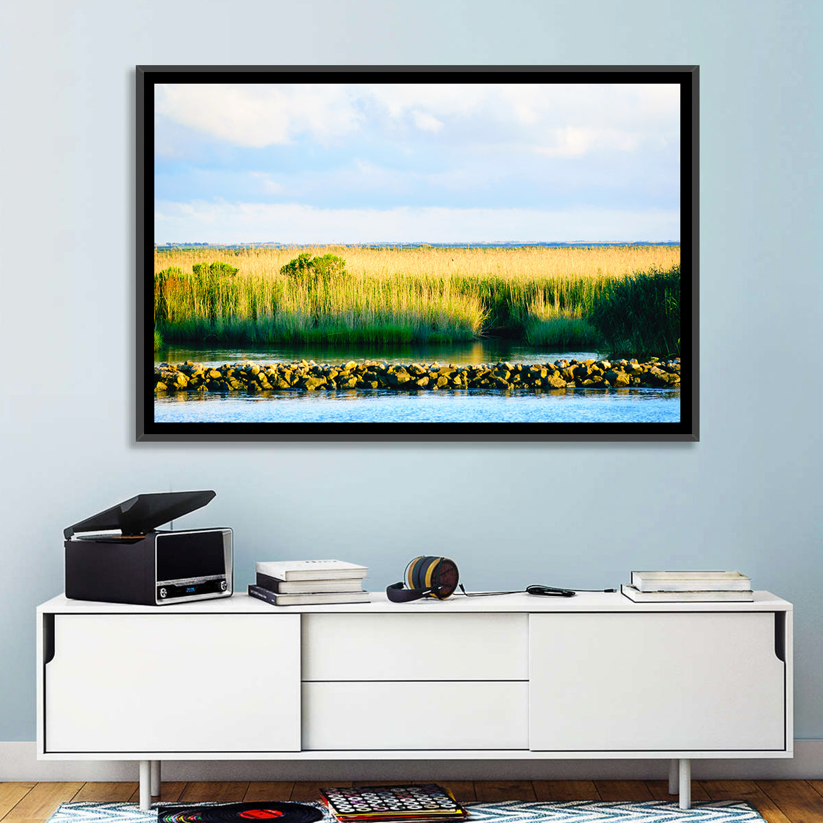 Louisiana Bayou Marsh at Golden Hour Wall Art in a room, landscape