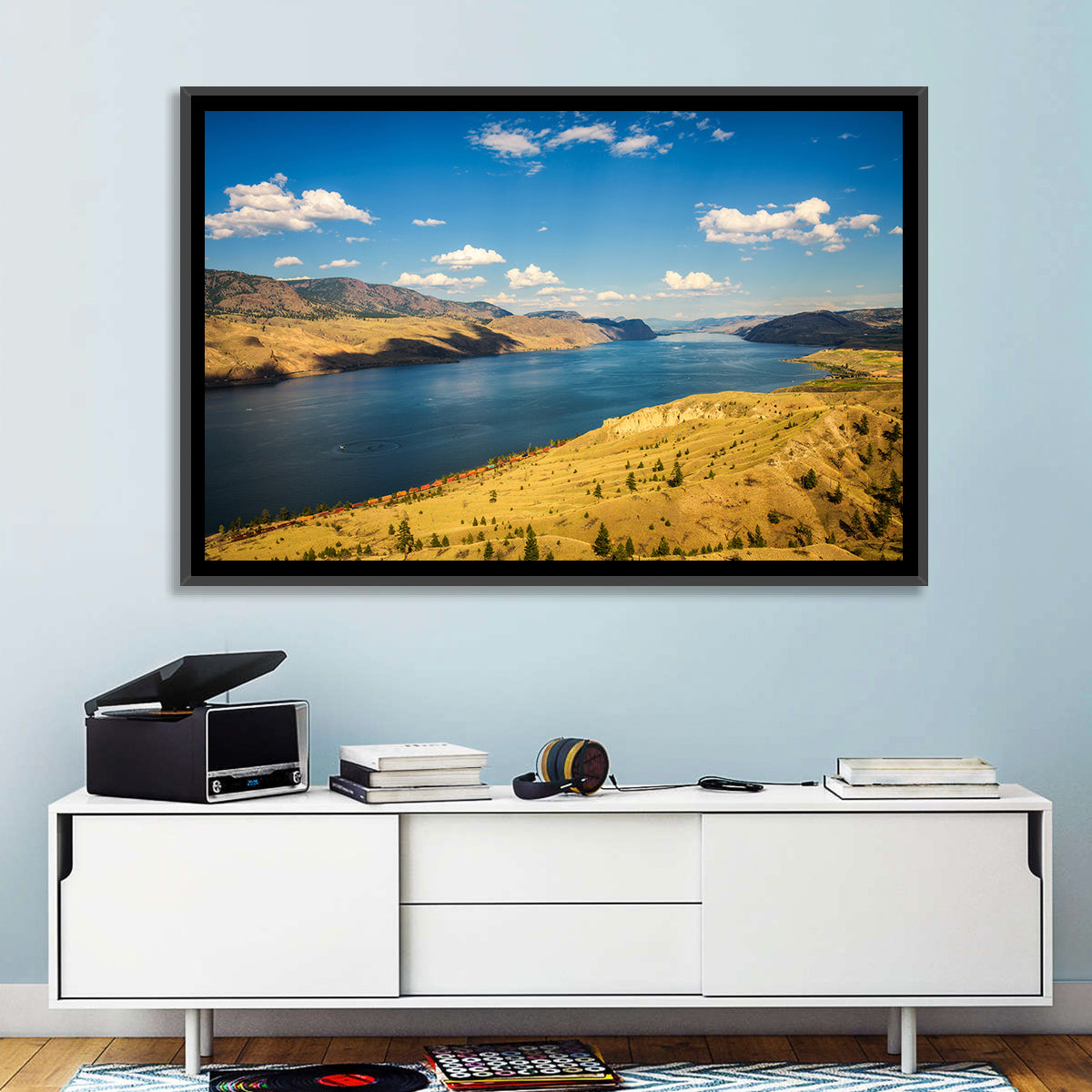 Kamloops Lake Shoreline View Wall Art in a room, landscape
