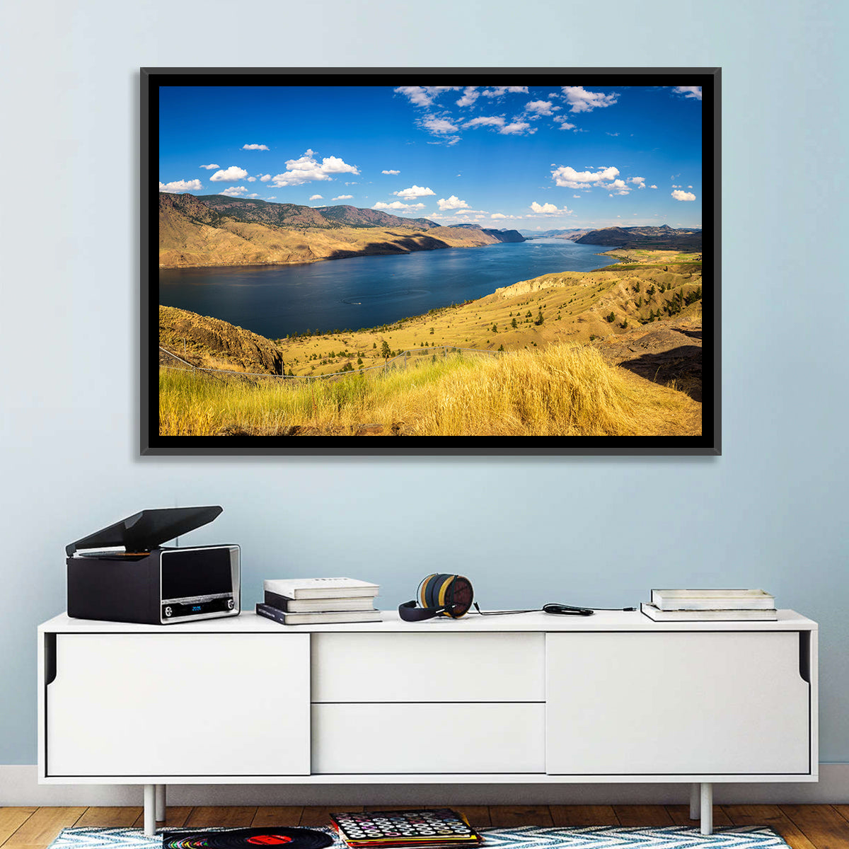 Golden Grass at Kamloops Lake Wall Art in a room, landscape