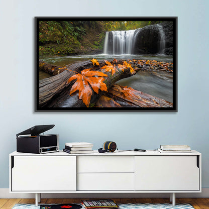 Clackamas Waterfall with Maple Leaf Wall Art