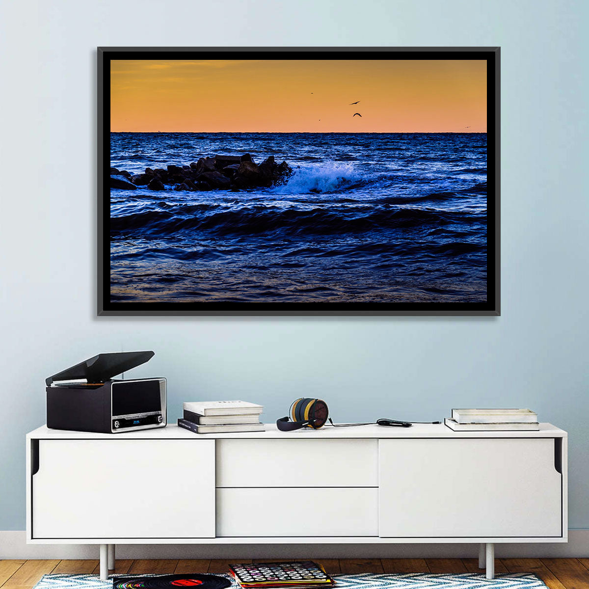 Marmara Sea Waves at Sunset Wall Art in a room, landscape