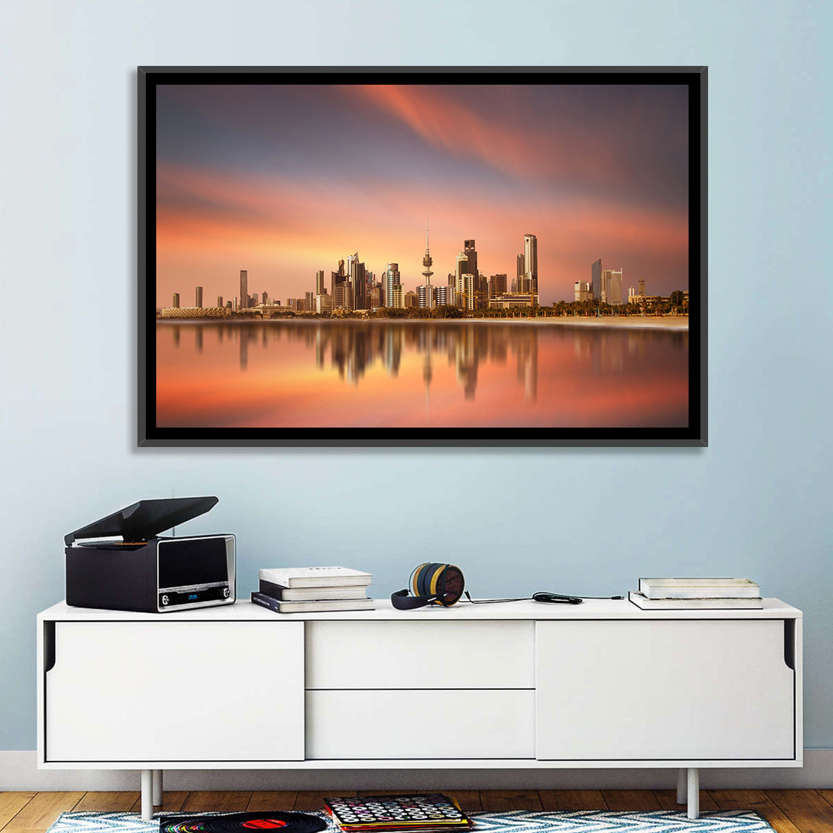 Kuwait City Skyline at Sunset Wall Art in a room, landscape