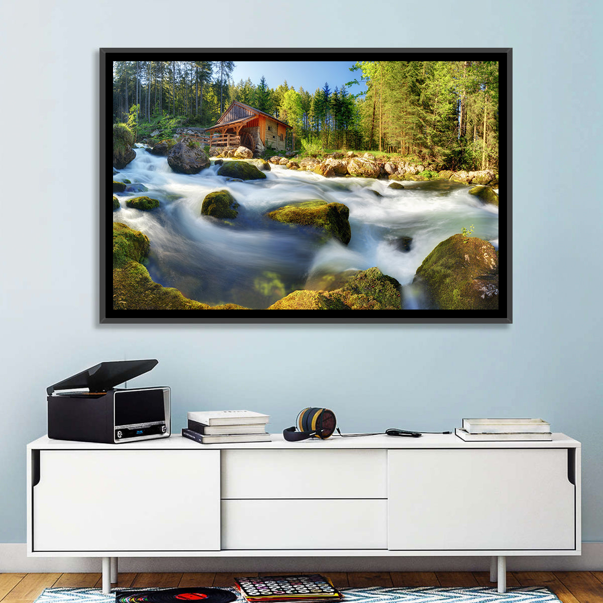 Salzburg Stream with Watermill Wall Art in a room, landscape