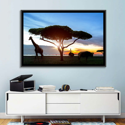 Savanna Silhouettes at Golden Hour Wall Art