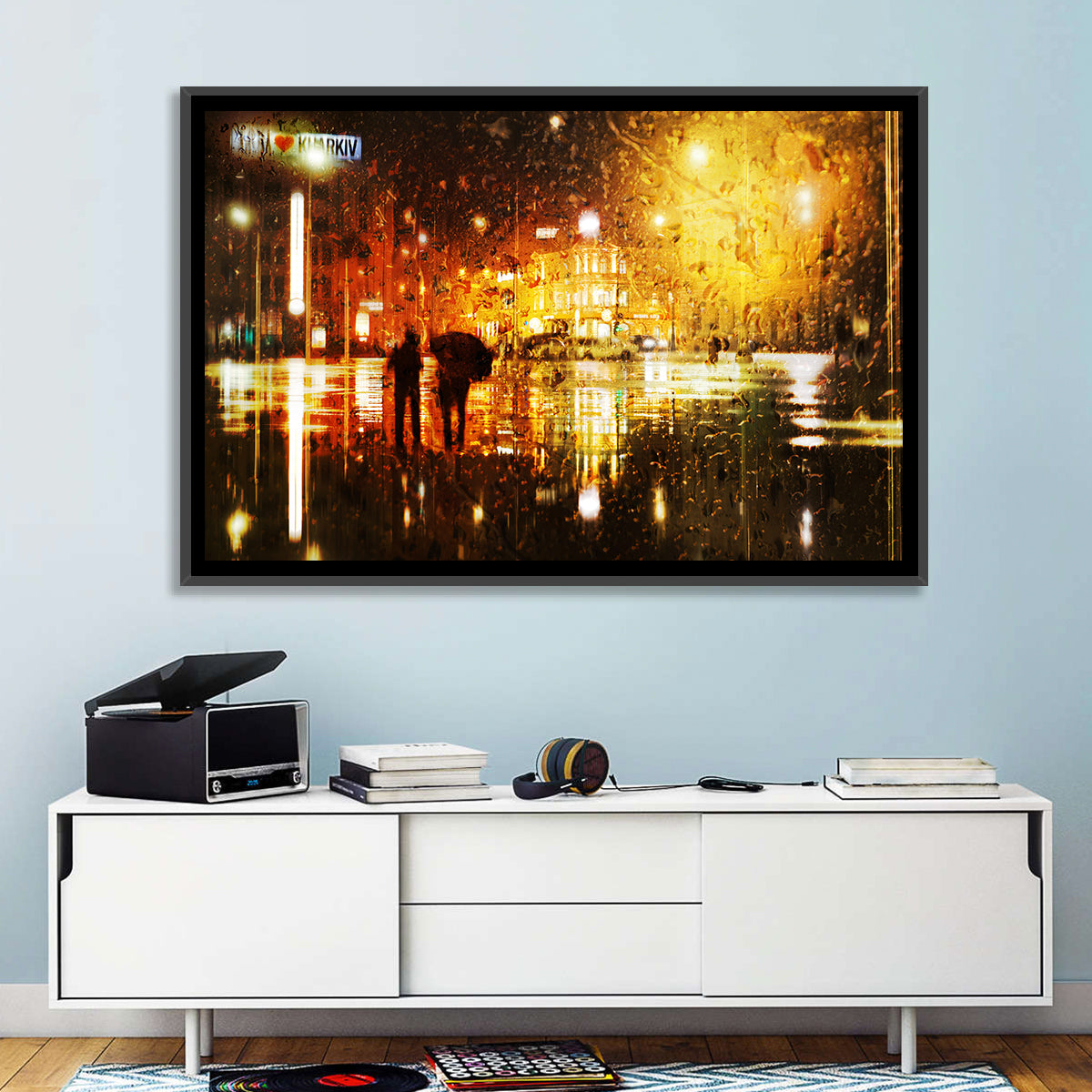 Rainy Night in Kharkiv Wall Art in a room, landscape
