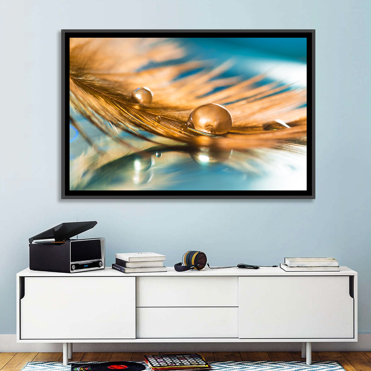 Golden Feather with Droplets Wall Art