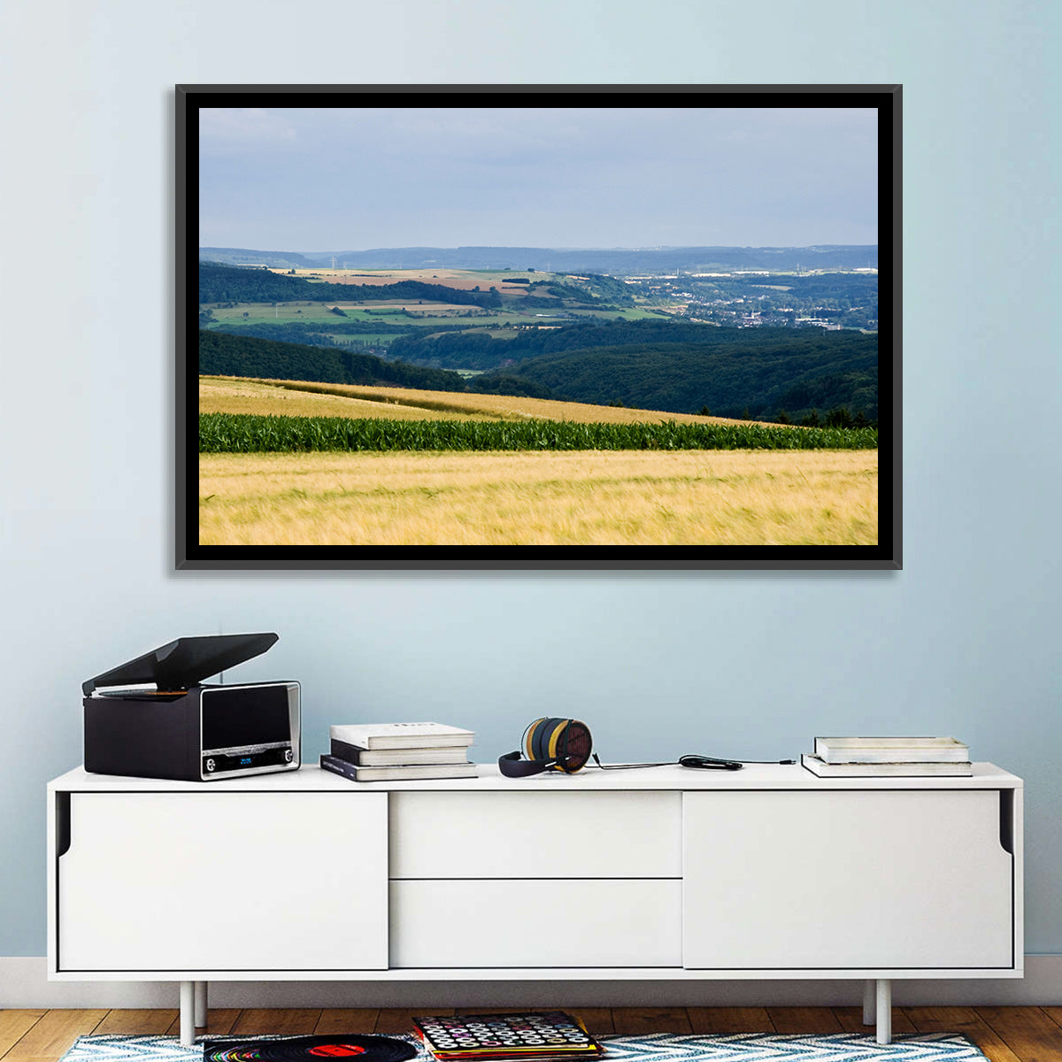 Village Grainfields Wall Art in a room, landscape