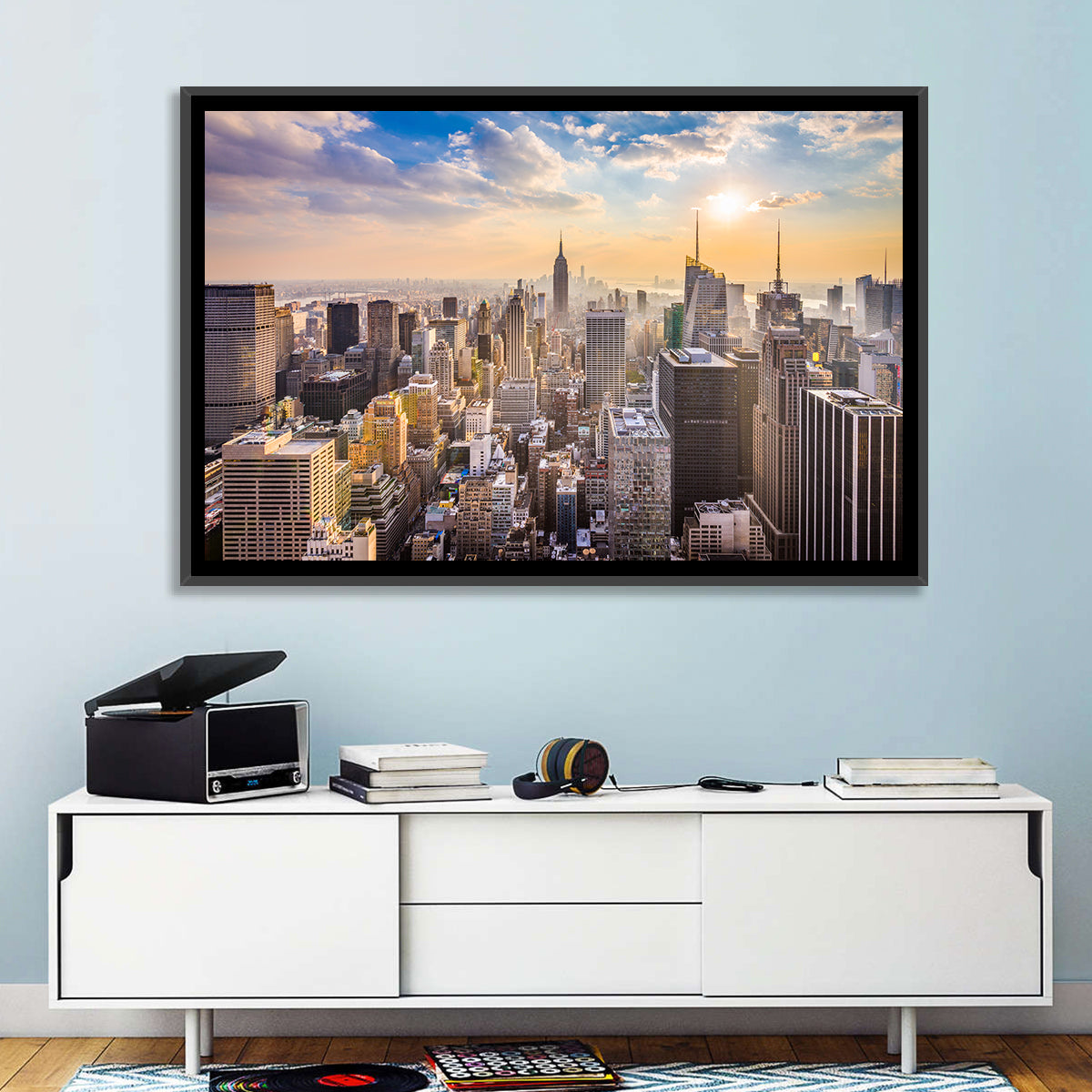 New York City Skyline at Golden Hour Wall Art in a room, landscape
