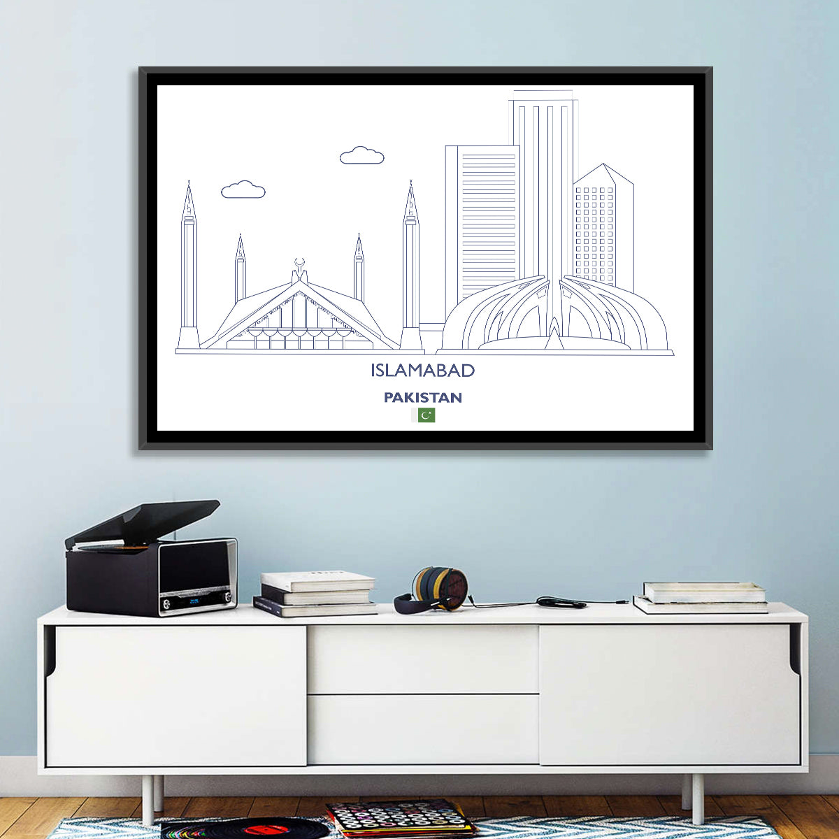 Islamabad Skyline Line Wall Art in a room, landscape