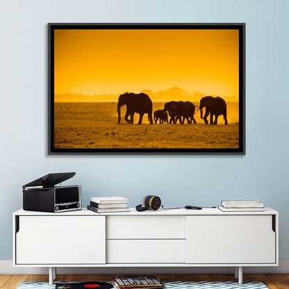 Elephant Family Silhouette Wall Art