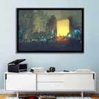 Rainy Night City with Glowing Portal Wall Art