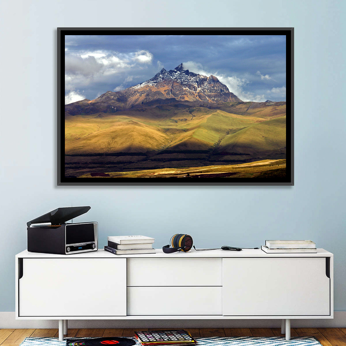 Antisana Volcano Landscape Wall Art in a room, landscape