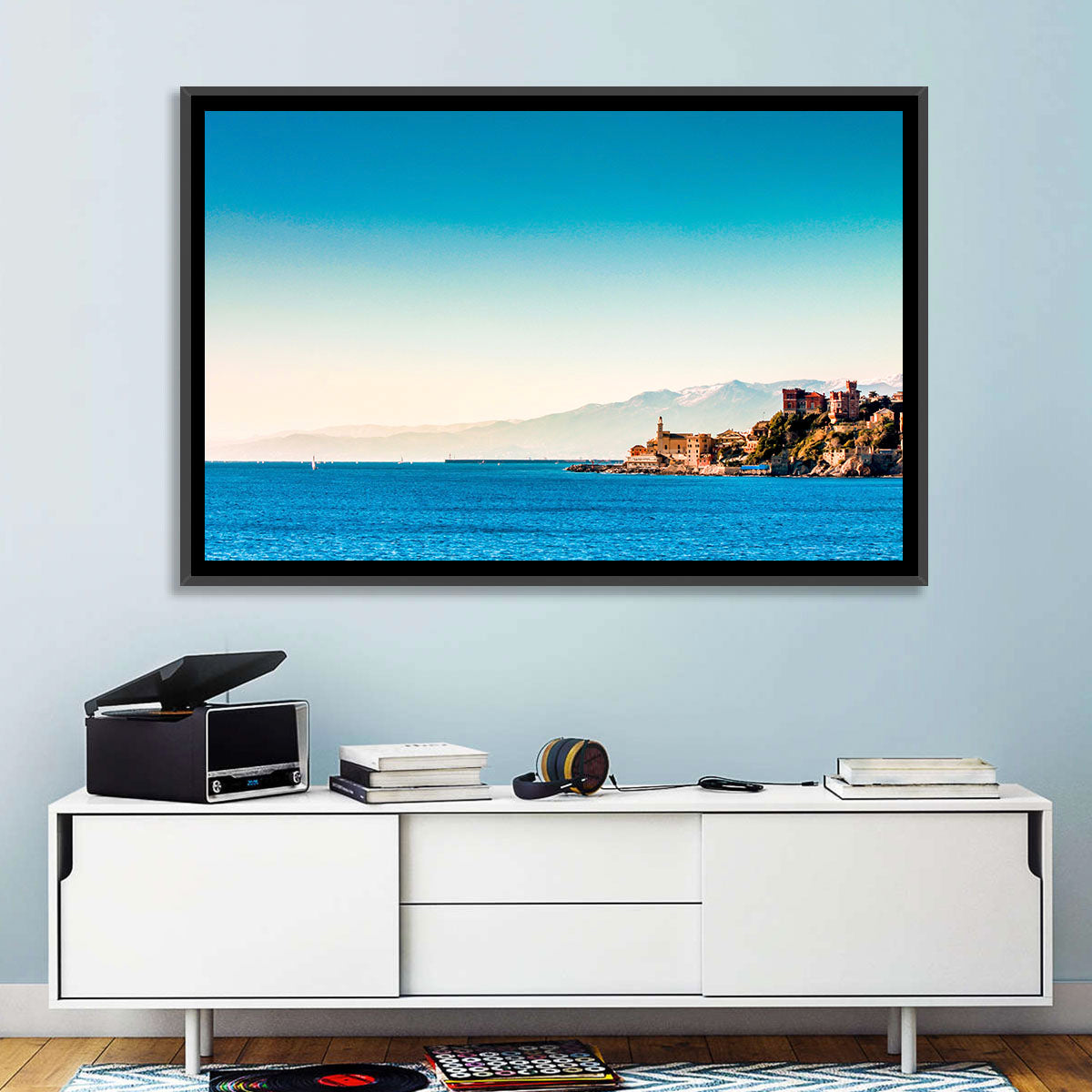 Genoa Coastal Seascape Wall Art in a room, landscape