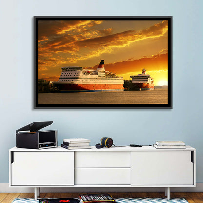 Red-hulled Cruise Ships at Dusk Wall Art